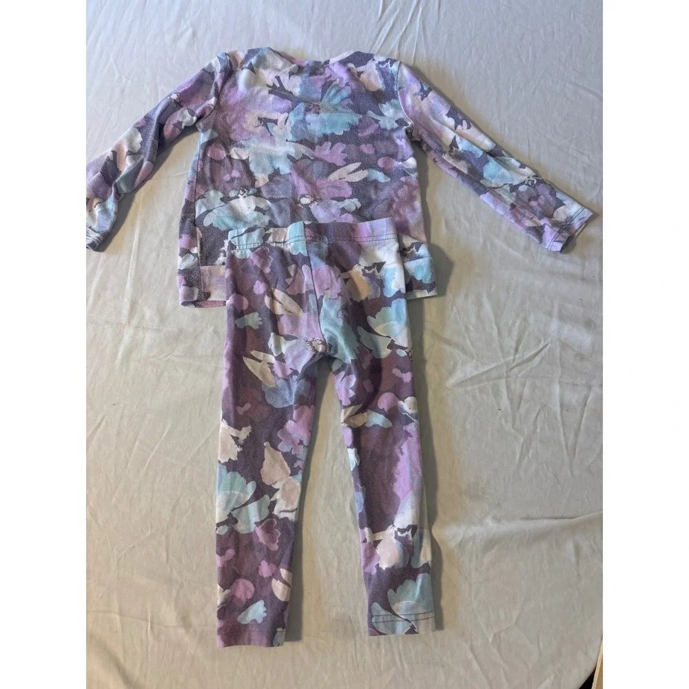 OshKosh 2-Piece Set Girls 4T Purple Multi Excellent Watercolor Floral Knot Front